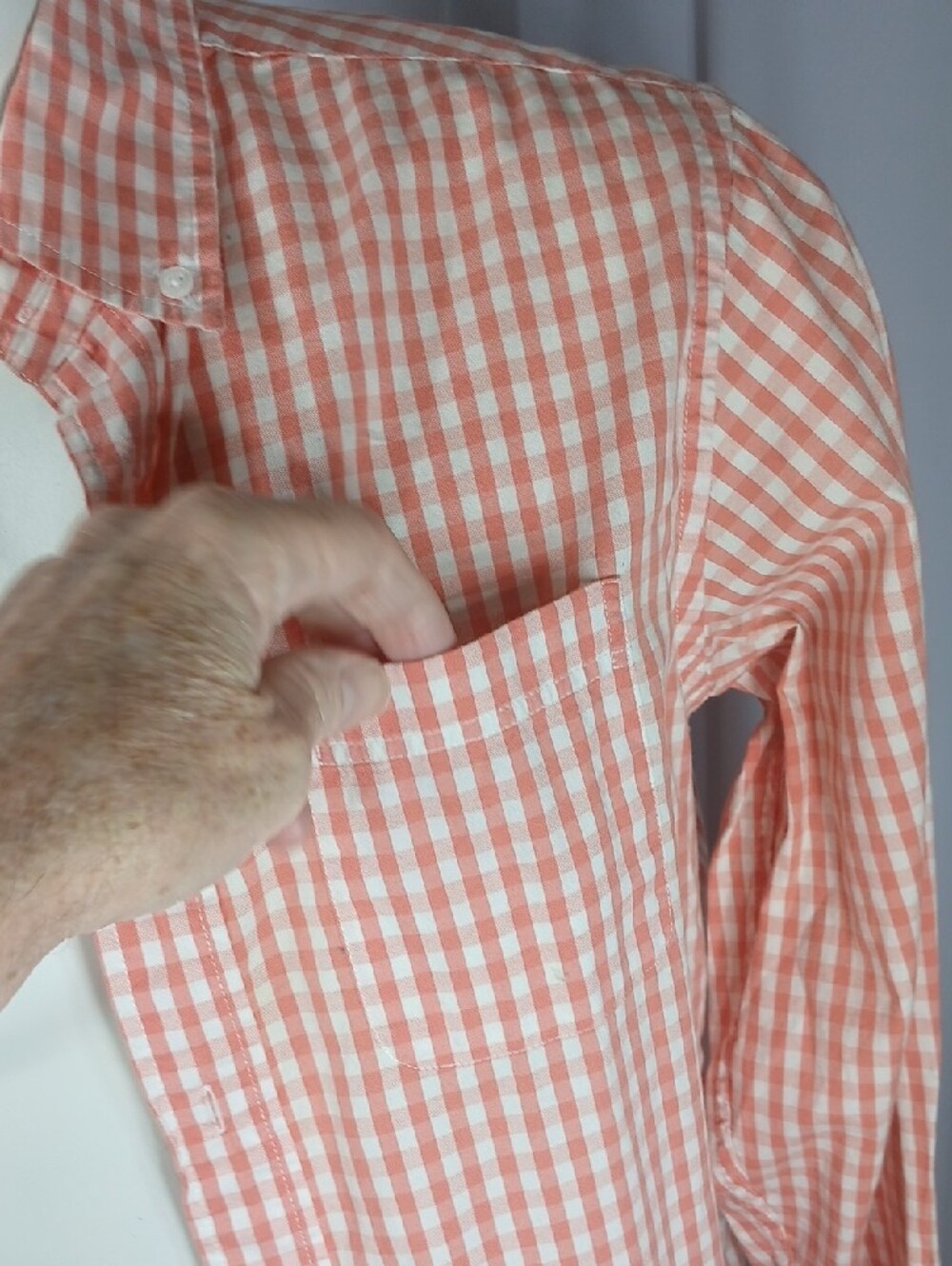 Johnnie O mens large pink or coral gingham long sleeve cotton shirt - Picture 6 of 9